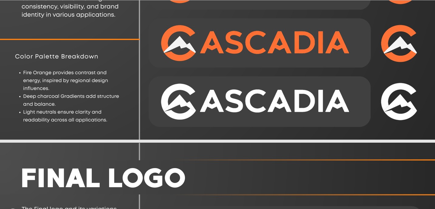 Cascadia final logo system proposal page